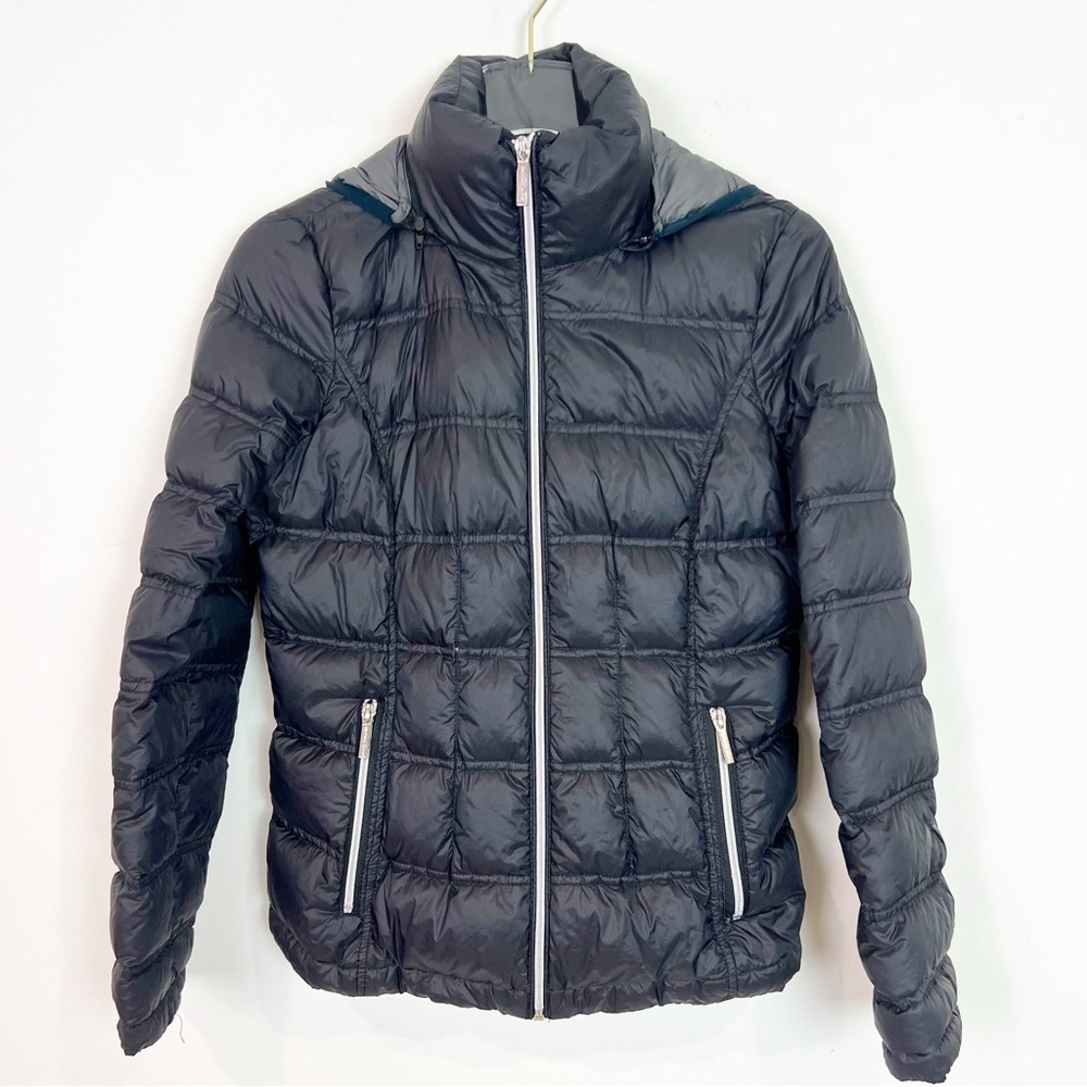 MICHAEL KORS BLACK DOWN FILL REMOVABLE HOOD PUFFER JACKET PACKABLE WOMENS SMALL